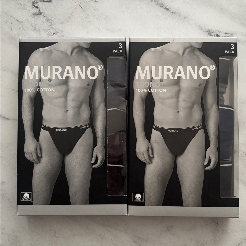 Murano 100% Cotton Thong Underwear 2 Boxes - 6 Thongs Total - Blue Black Gray XL
